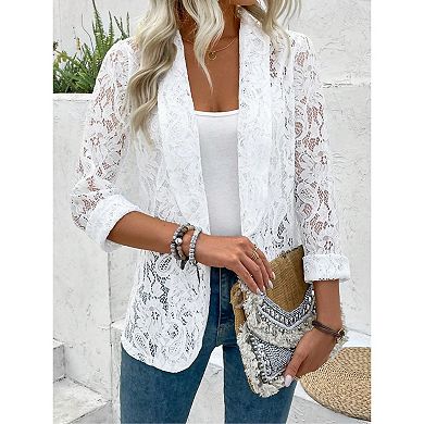 Women’s Open Front Lace Cardigan Long Sleeve Floral Crochet Shrug Cover Ups