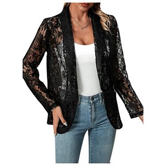 Women’s Open Front Lace Cardigan Long Sleeve Floral Crochet Shrug Cover Ups