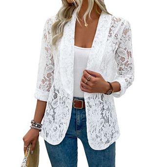 Women’s Open Front Lace Cardigan Long Sleeve Floral Crochet Shrug Cover Ups