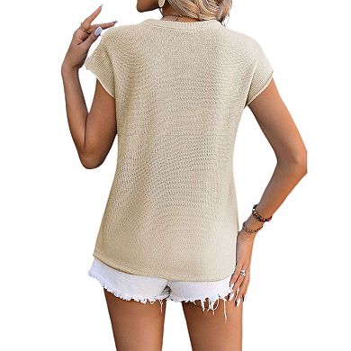 Womens Pullover Sweater Vest Crew Neck Cap Sleeve Loose Fit Ribbed Knit Top Sweaters