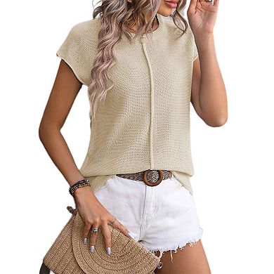 Womens Pullover Sweater Vest Crew Neck Cap Sleeve Loose Fit Ribbed Knit Top Sweaters