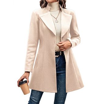 Womens Elengant Wool Blend Coat Loose Business Dressy Blazer Pea Coat for Fall Winter