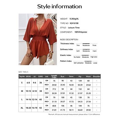 Womens V Neck Beach Romper Ruffle Layered Drawstring Waisted Shorts Jumpsuit