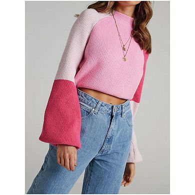 Women's Fashion Sweaters Long Sleeve Knitted Ribbed Shirts Loose Tops Casual Pullover Sweaters