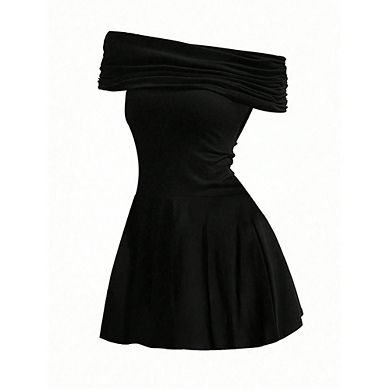 Women's Off The Shoulder Mini Dress Ruffle Hem Ruched Corset Short Cocktail Party Dresses