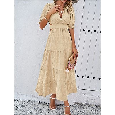 high neck dress casual Shift Mini * Machine wash cold with like colors Women's Lantern Short Sleeve Plunging