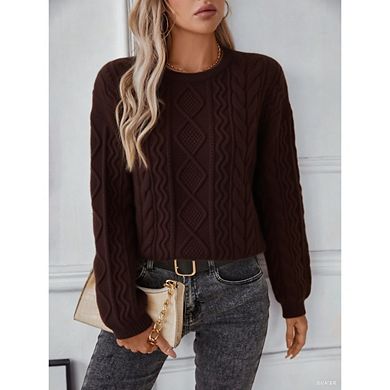 Womens Chunky Knit Sweaters Fall Winter Crew Neck Pullover Long Sleeve Warm Tops