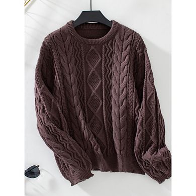 Womens Chunky Knit Sweaters Fall Winter Crew Neck Pullover Long Sleeve Warm Tops