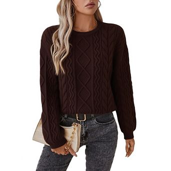 Womens Chunky Knit Sweaters Fall Winter Crew Neck Pullover Long Sleeve Warm Tops