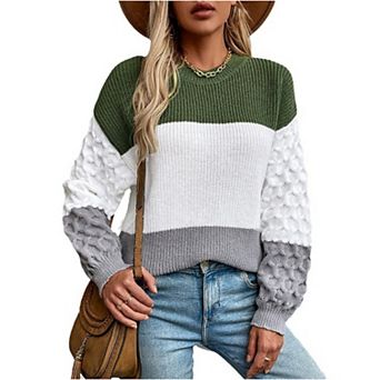 Womens Sweaters Long Sleeve Tops Crew Neck Knit Pullover Sweaters Fall Fashion Casual Basic Clothes