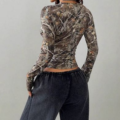 Womens Causal Long Sleeve Shirts Crop Tops Fall Fashion Deep U Neck Going Out Basics Tees