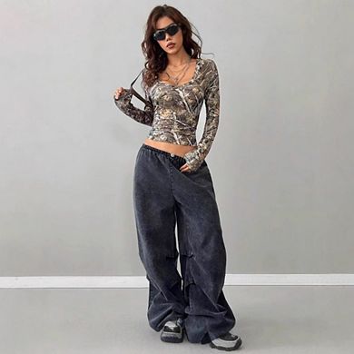 Womens Causal Long Sleeve Shirts Crop Tops Fall Fashion Deep U Neck Going Out Basics Tees