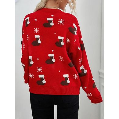 Womens Ugly Christmas Oversized Knit Sweaters Snowflake Embellished Crewneck Long Sleeve Pullover