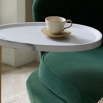 Kings Brand Furniture C-Shaped Side End Table, Wood & Gold Metal Sofa Snack Table