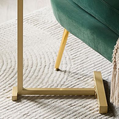 Kings Brand Furniture C-Shaped Side End Table, Wood & Gold Metal Sofa Snack Table