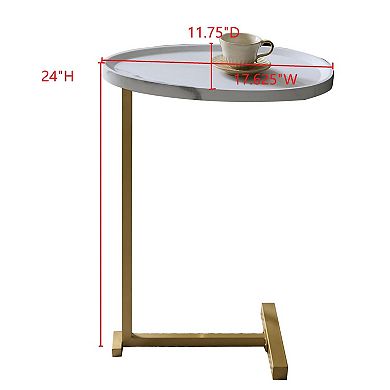 Kings Brand Furniture C-Shaped Side End Table, Wood & Gold Metal Sofa Snack Table