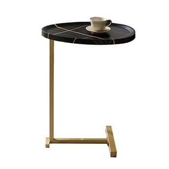 Kings Brand Furniture C-Shaped Side End Table, Wood & Gold Metal Sofa Snack Table