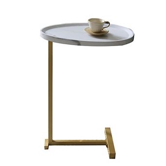 Kings Brand Furniture C-Shaped Side End Table, Wood & Gold Metal Sofa Snack Table