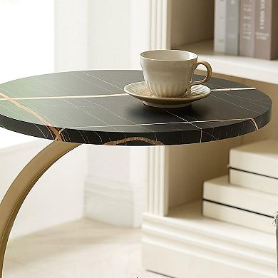 Kings Brand Furniture Rouge C-Shaped Side Table Faux Marble Top