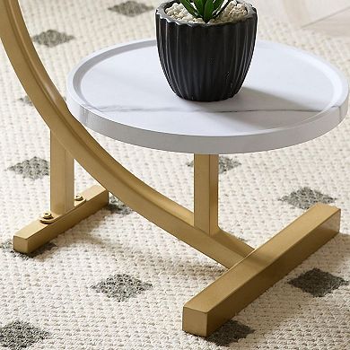 Kings Brand Furniture Rouge C-Shaped Side Table Faux Marble Top