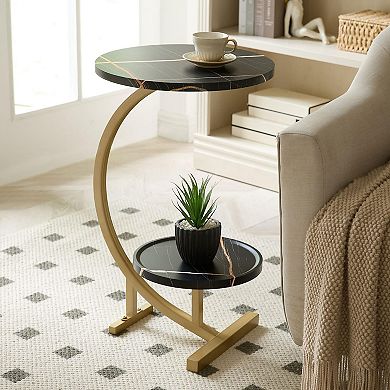 Kings Brand Furniture Rouge C-Shaped Side Table Faux Marble Top