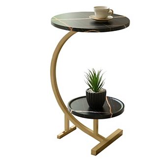 Kings Brand Furniture Rouge C-Shaped Side Table Faux Marble Top