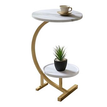 Kings Brand Furniture Rouge C-Shaped Side Table Faux Marble Top