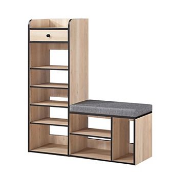 Kings Brand Furniture Julian Bench & Shoe Rack, 7-Shelf Storage & Drawer