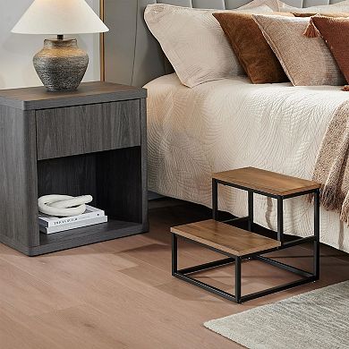 Kings Brand Furniture Axel 2-Step Step Stool Lightweight, Durable & Modern Design Wooden Steps