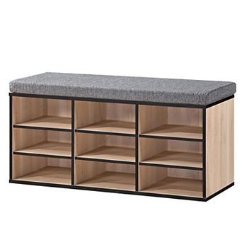 Kings Brand Furniture Shoe Storage Bench with Cushion, 9 Cubbies Shoe Organizer, Cubby Shoe Rack