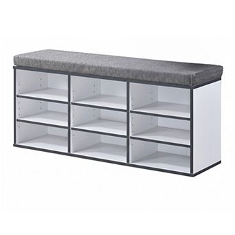 Kings Brand Furniture Shoe Storage Bench with Cushion, 9 Cubbies Shoe Organizer, Cubby Shoe Rack