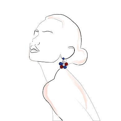 Gold Tone Red White And Blue Raffia Flower Earrings