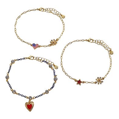 3-Pack Gold Tone Heart & Star Bracelets