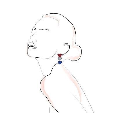 Silver Tone Red White And Blue Heart Dangle Earrings