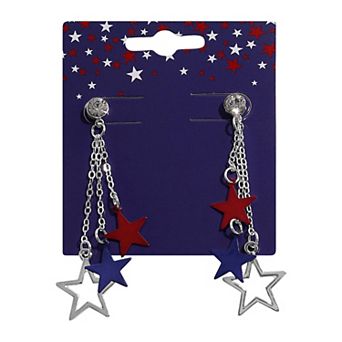 Silver Tone 3 Star Drop Earrings