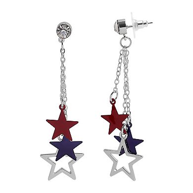 Silver Tone 3 Star Drop Earrings