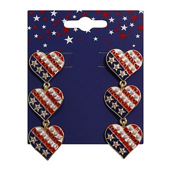Gold Tone Flag Heart Drop Earrings