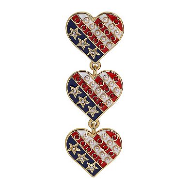Gold Tone Flag Heart Drop Earrings