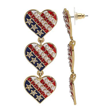 Gold Tone Flag Heart Drop Earrings