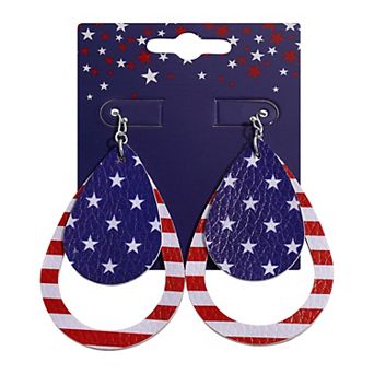 Silver Tone 2 Layer Teardrop USA Earrings