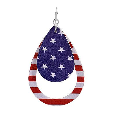 Silver Tone 2 Layer Teardrop USA Earrings
