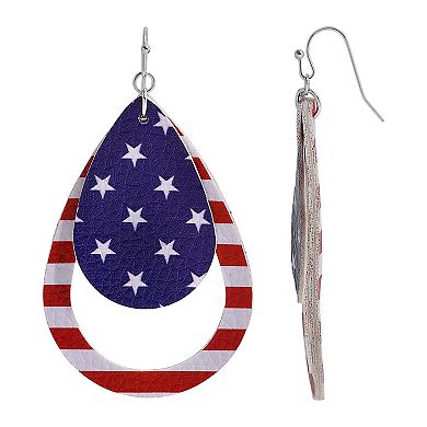 Silver Tone 2 Layer Teardrop USA Earrings