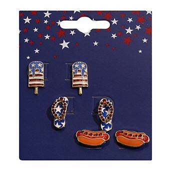 Gold Tone 3 pk 4th of July Earring Set