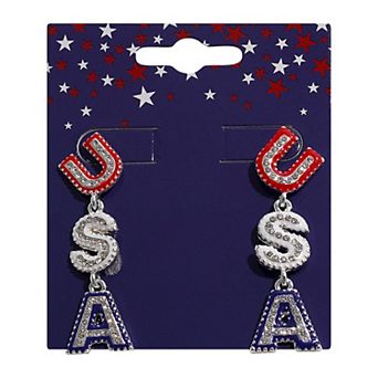 Silver Tone USA Drop Earrings