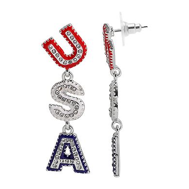 Silver Tone USA Drop Earrings