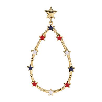 Gold Tone Red, White and Blue Stars Teardrop Earrings