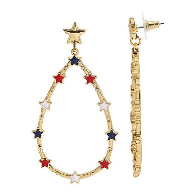 Gold Tone Red, White and Blue Stars Teardrop Earrings
