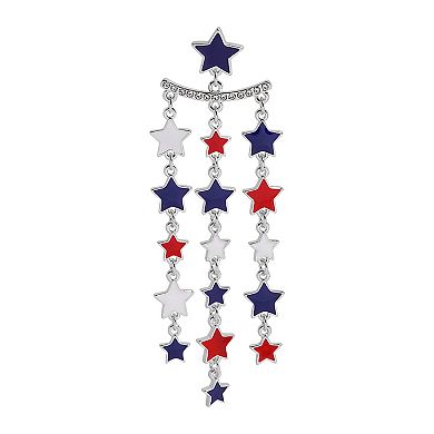 Silver Tone Red, White and Blue Stars Linear Drop Earrings