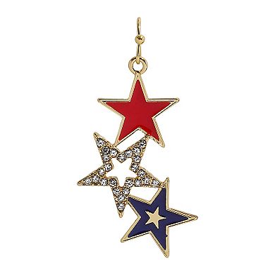 Gold Tone Red, White and Blue Stars Drop Earrings