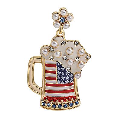 Gold Tone Simulated-Pearl Americana Beer Mug Drop Earrings